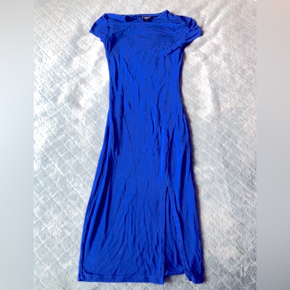 Cute short sleeve bodycon mini/midi deep blue dress XS to S